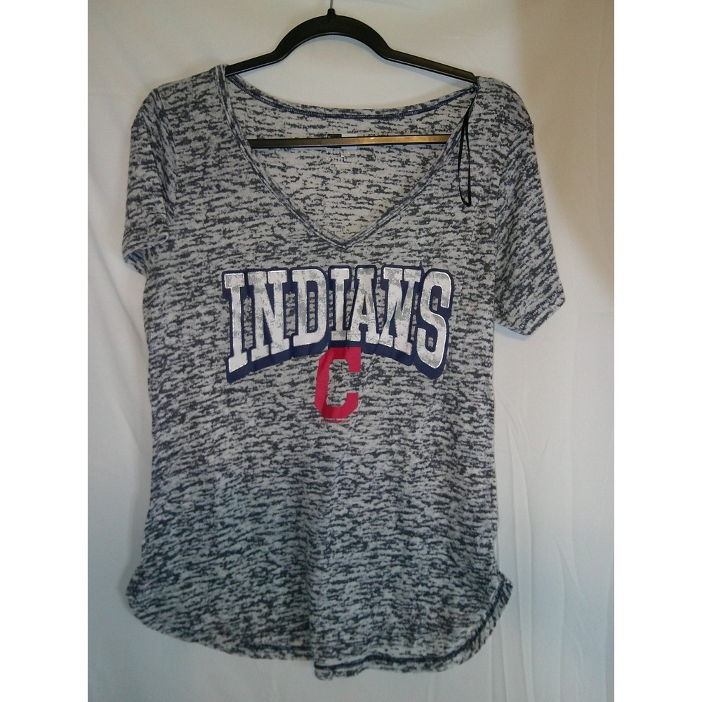 NEW ERA Cleveland Indians Womens Gray Burnout Marled V-Neck T-Shirt Top Size L